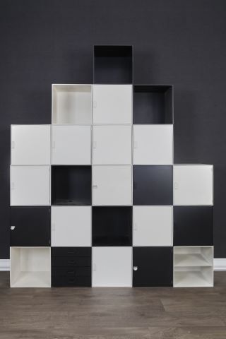 Bibliothèque composée de 23 cubes de rangement
