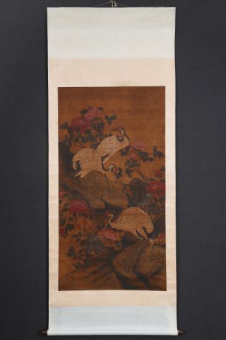 Chine Hérons dans un paysage fleuri