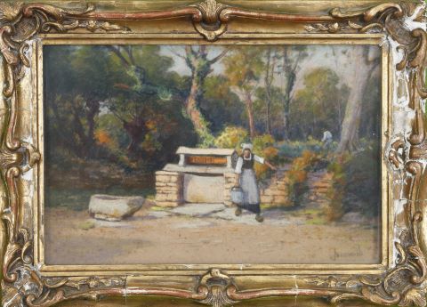 Mathurin Janssaud (1857-1940) Paysage boisé animé...