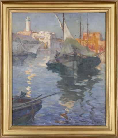 Alger, retour de pêche dans la darse de l'amirauté, au…