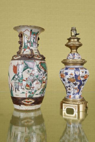 1 vase Nankin + 1 vase Imari montés en lampe