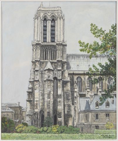 Notre-Dame de Paris, la Tour Sud vue du Quai Montebello