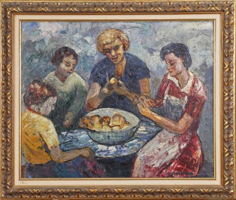 Femmes épluchant des pommes de terre