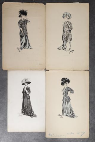 4 dessins d’élégantes, pour les fourrures Max (Leroy & Schmid),…