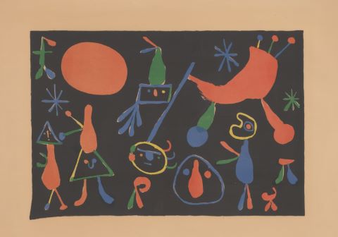Joan Miró (1893-1983) Personnages sur fond noir