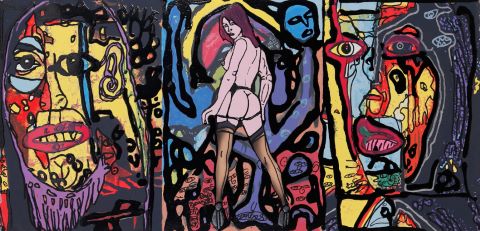 Robert Combas (né en 1957) Suzanne et les voyeurs