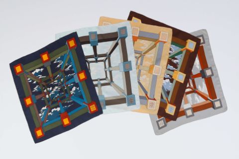 Suite de 5 foulards ou pochettes gavroche, modèle Perspective