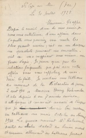 4 LAS à Monsieur Graffe à propos de Kahnweiler
