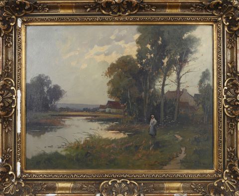 Femme en bord de mare