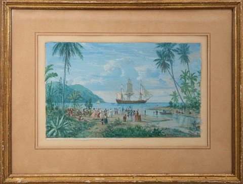 Plage animée et voilier dans les Caraïbes