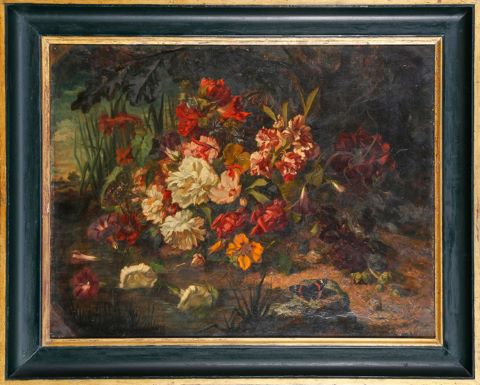 Nature morte aux fleurs et papillon