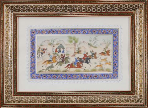 Perse Miniature scène de chasse au tigre...