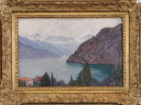 Henri Havet (1862-1913) Paysage de lac en montagne