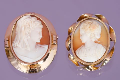 2 broches camées coquille