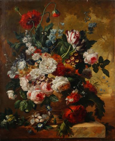 Bouquet de fleurs sur un entablement