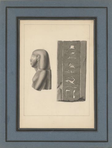 Fragment de buste de profil et détail de hiéroglyphes