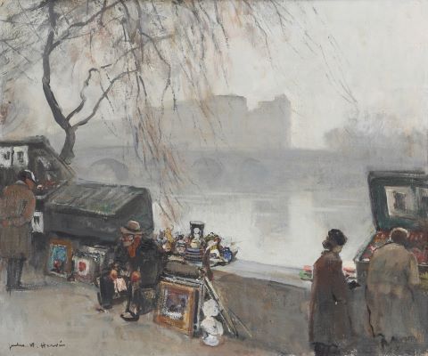Paysage parisien - Effets gris (Les bouquinistes sur les quai…