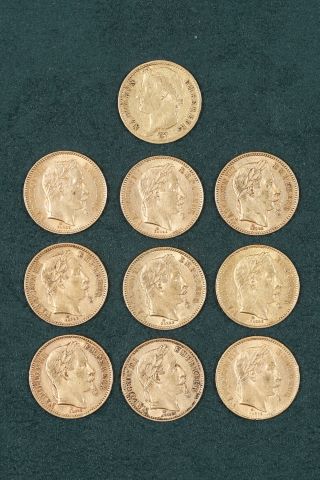 9 pièces de 20 francs Napoélon III (tête laurée) +…