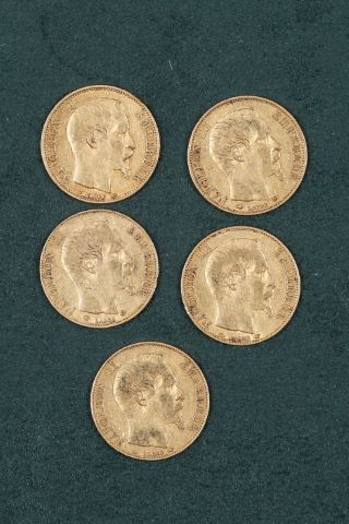 5 pièces de 20 francs Napoléon III (tête nue)