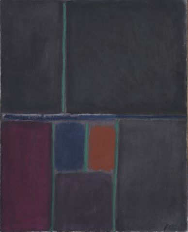 Composition abstraite aux rectangles de couleurs sur fond noir