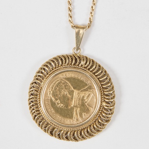Pièce de 20 francs belges montée en pendentif